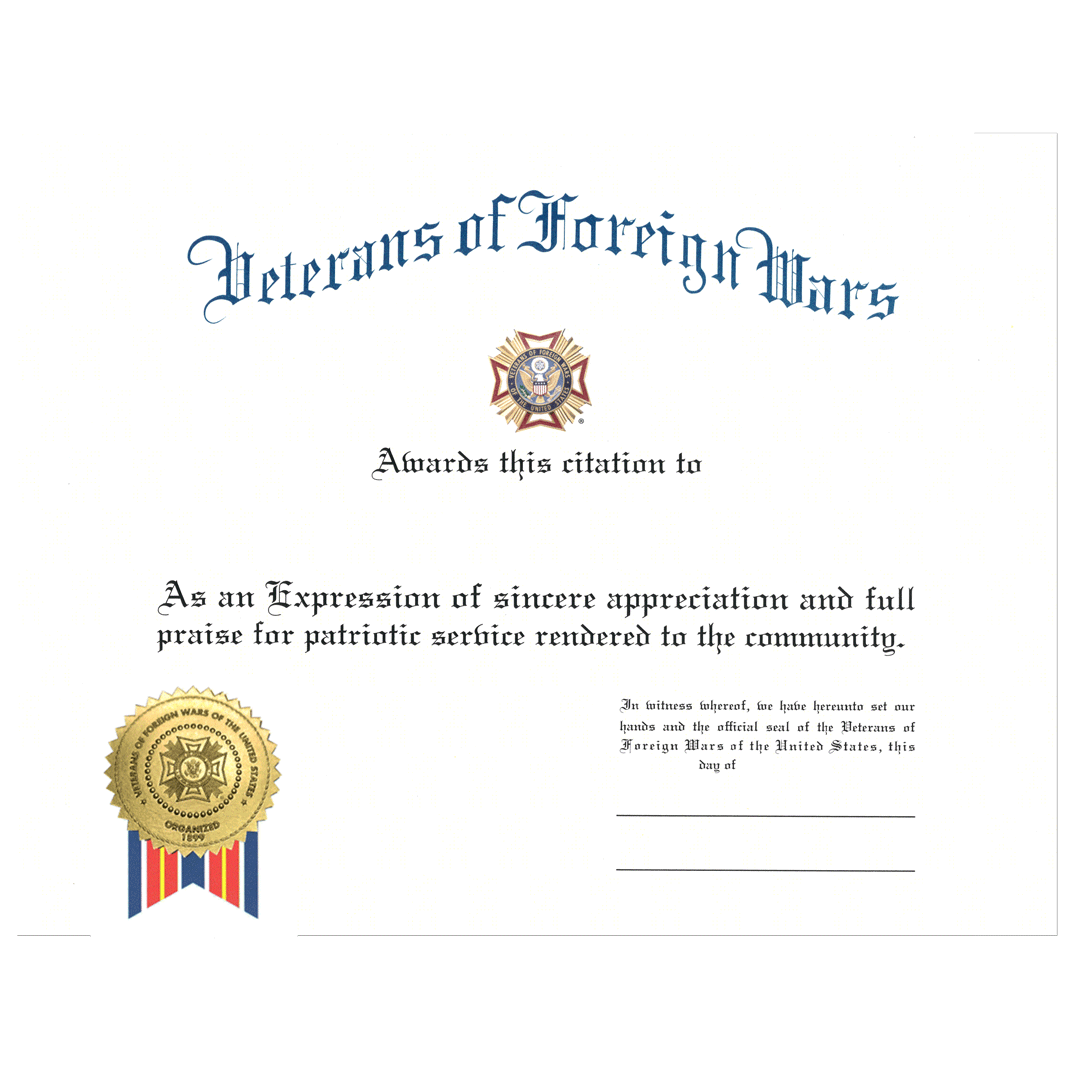 Veteran Appreciation Certificate Template from www.vfwstore.org